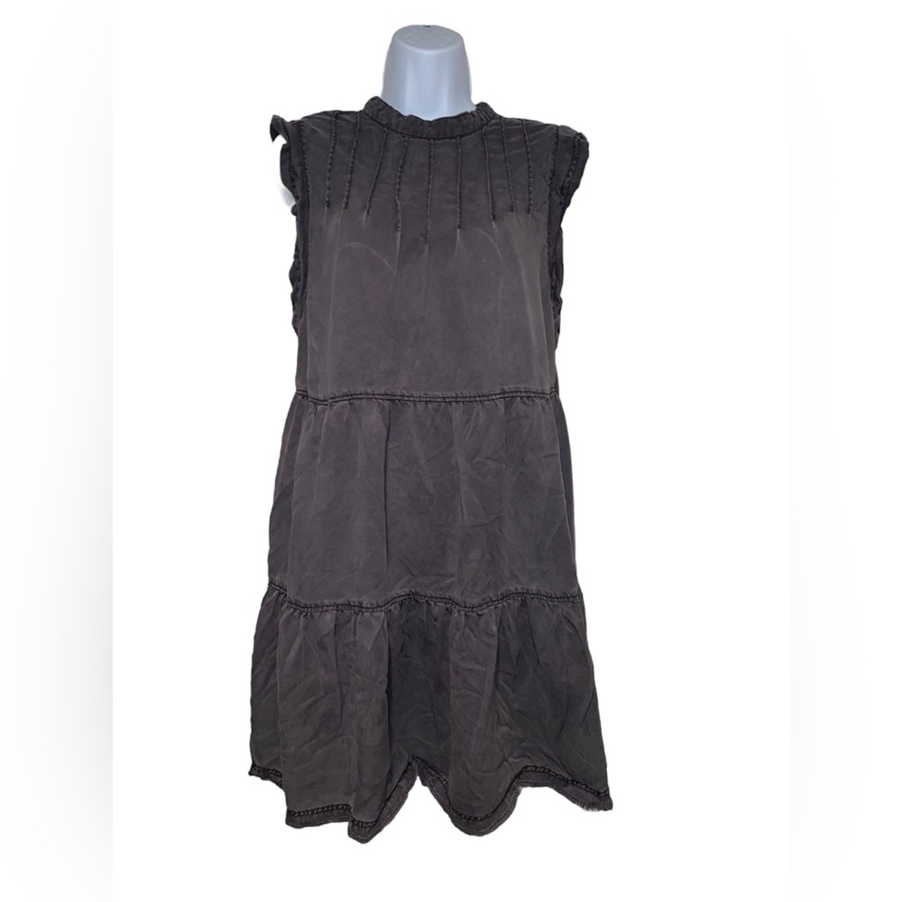 anthro dark gray tiered mini dress